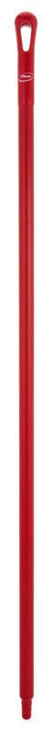 V29624 Ultra hygiëne steel 150cm polypropyleen 1500 x Ø 34 mm rood Volledig kunststof ultra hygiënische Vikan steel: 

- De diameter van de steel en de materiaaleigenschappen verzekeren zelfs in koude omstandigheden, zoals in koel-/vrieshuizen of in de voedselverwerkende industrie een goede greep en een comfortabel gebruik. 
- Deze steel is 6% lichter in gewicht dan de glasfiber stelen en heeft dezelfde resistentie tegen chemicaliën. 
-Het ultra-hygiënische ontwerp minimaliseert het risico dat besmetting in de steel via randjes of gaatjes kan binnendringen. 
- Met schroefdraad voor aansluiting op bezems, borstels en schrapers 
- Glasfiber, polypropyleen 
- Max. 121°C. 29624